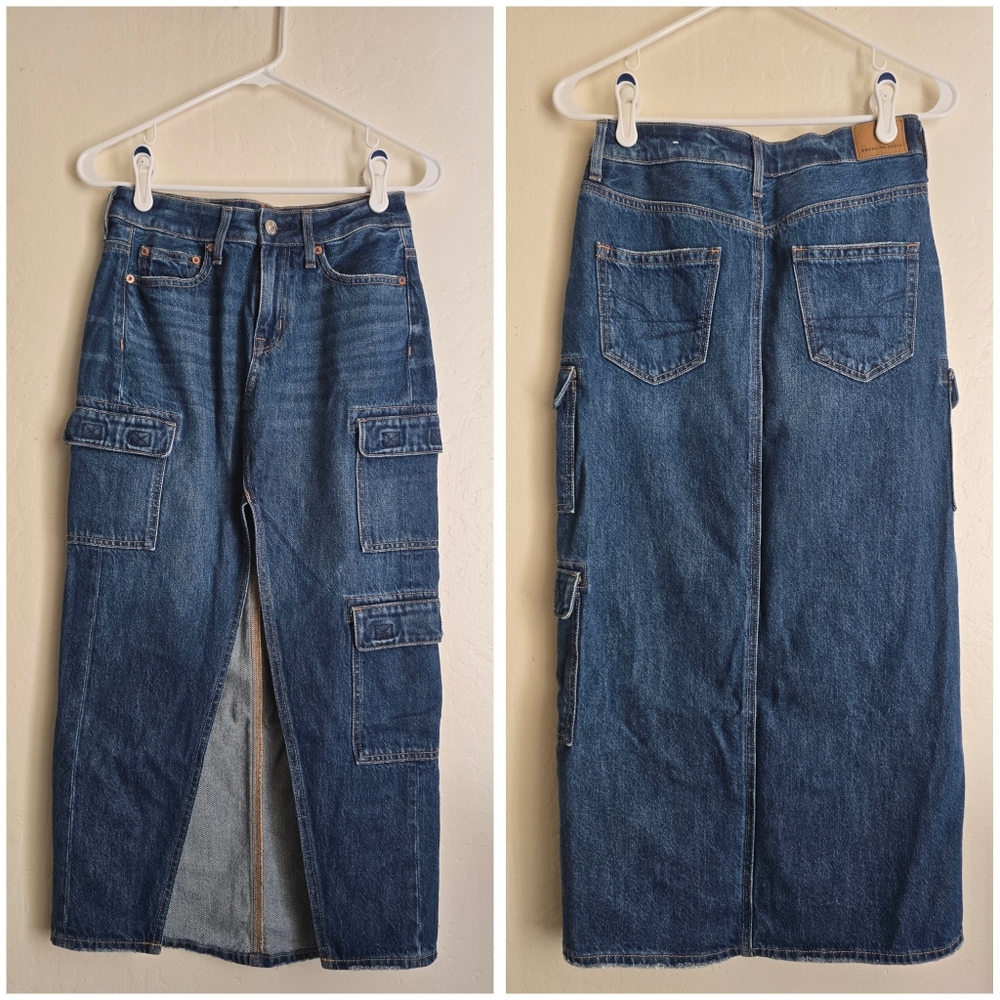 NWOT American Eagle Maxi Denim Cargo Skirt